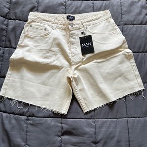 Cream BoohooMAN Jean Shorts